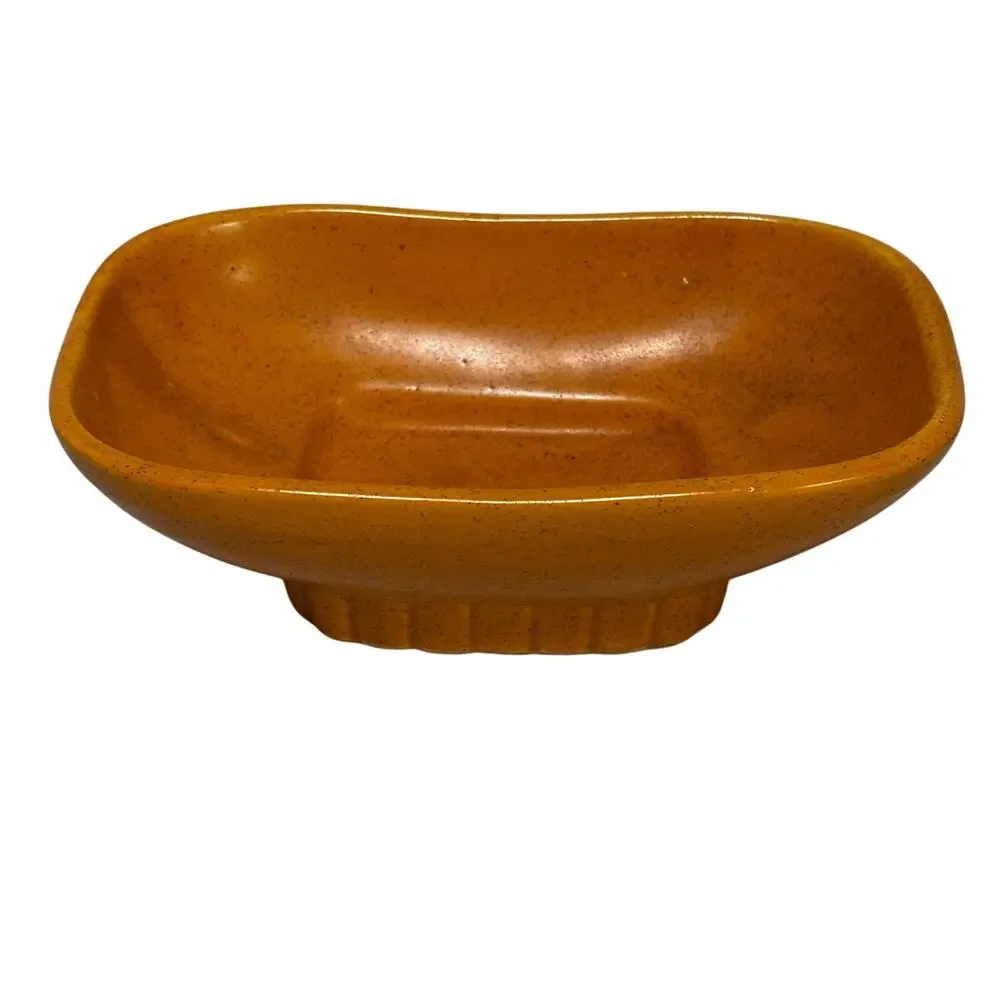 Vintage McCoy USA art pottery planter speckled orange shallow oblong #1081